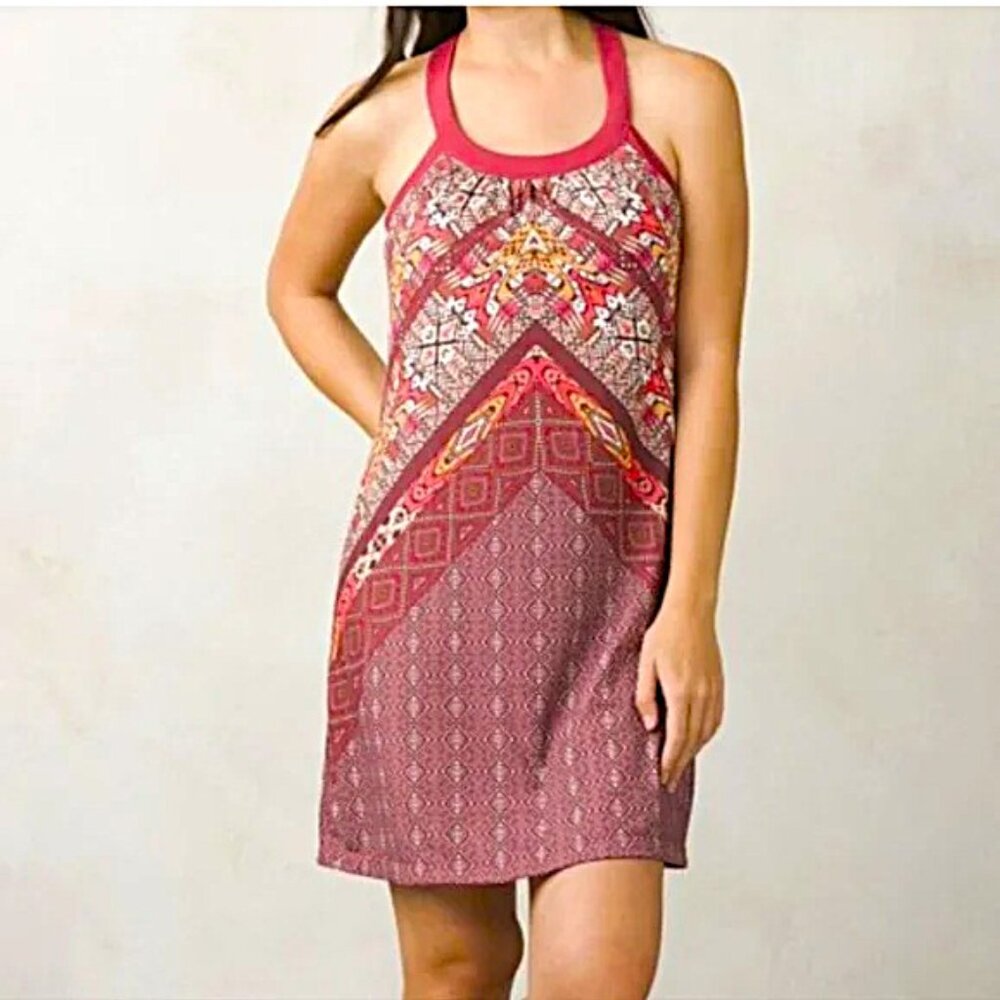 Prana Cantine Halter Dress Crushed Cran Marrakesh Women's Sz S Athletic Sundress